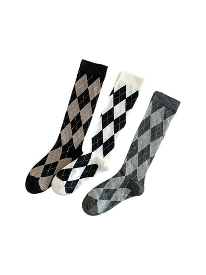 Rufia - Knee-High Socks with Diamond Patterns