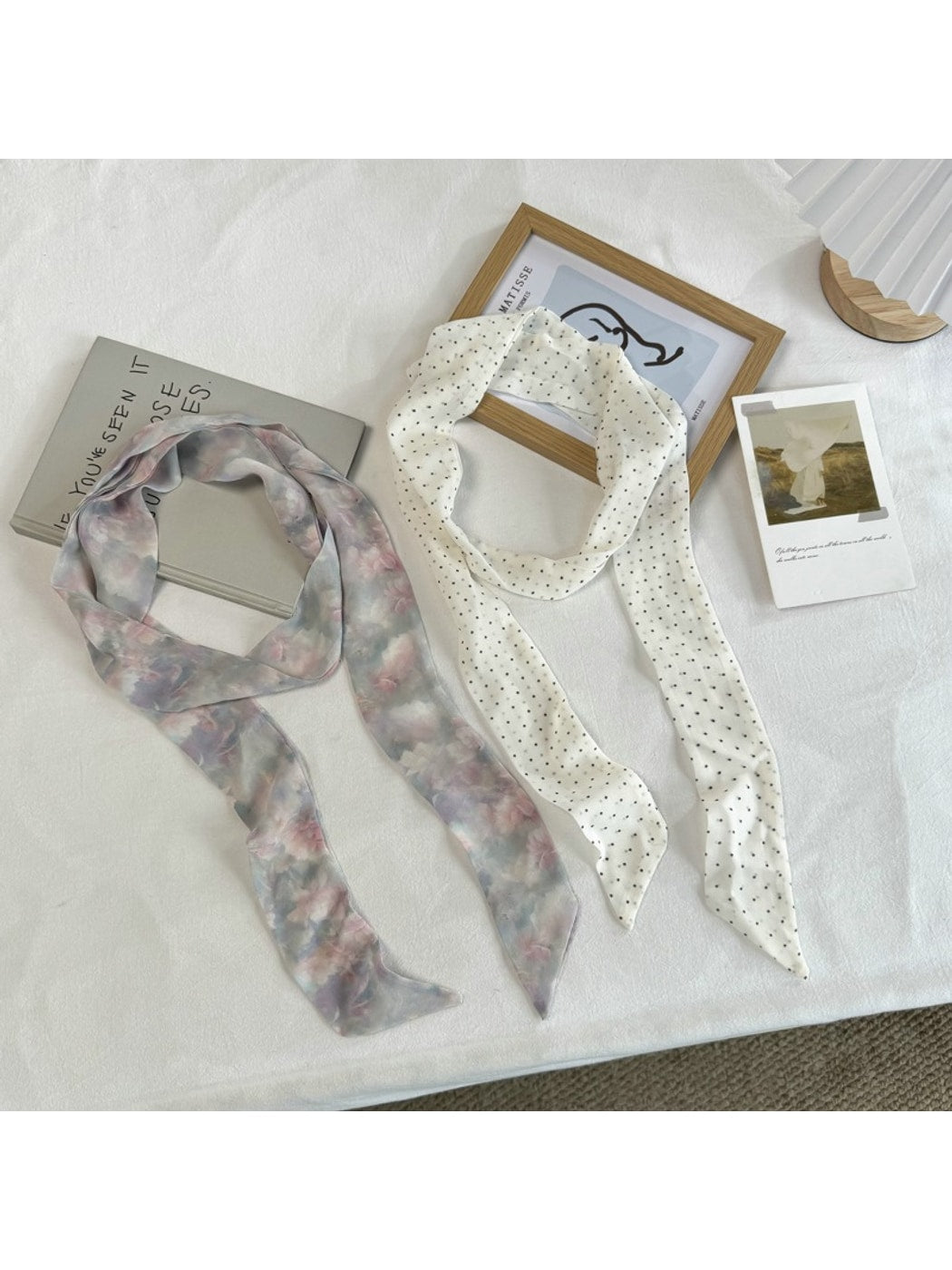 Scarvii - Muted Print Elegant Narrow Scarf