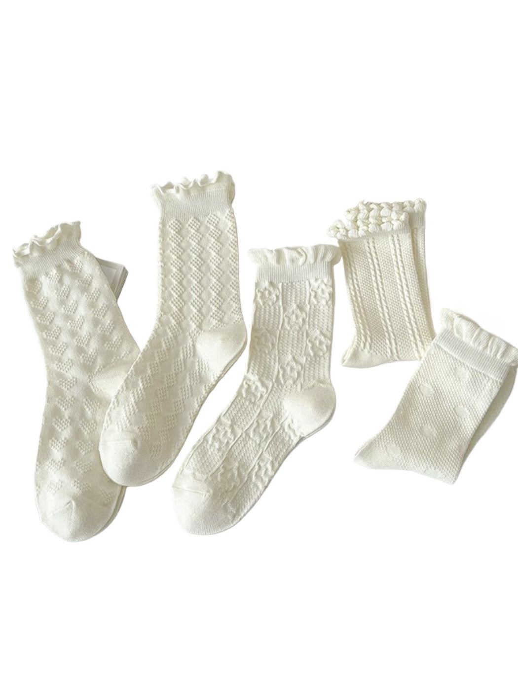 Pair of Rufia soft diamond pattern socks in beige color displayed flat