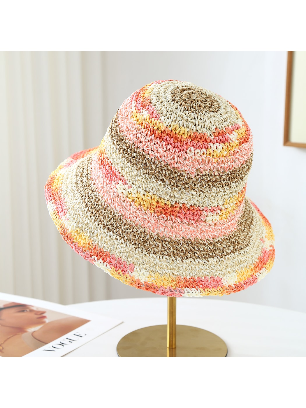 Haila - Openwork Stripe Summer Travel Bucket Hat