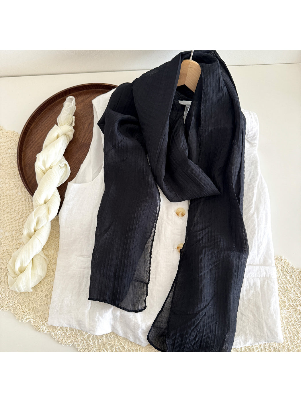 Scarvii - Sheer Wrinkle Texture Long Scarf