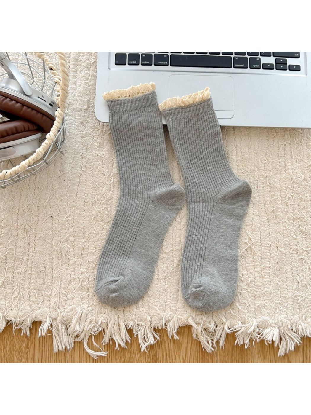 Rufia - Ribbed Lace Trim Crew Socks product image 6