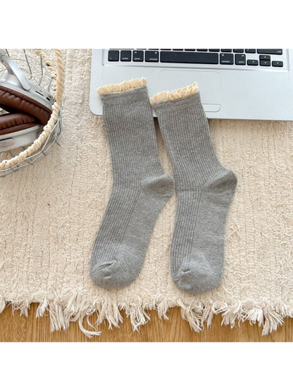Rufia - Ribbed Lace Trim Crew Socks product image 6