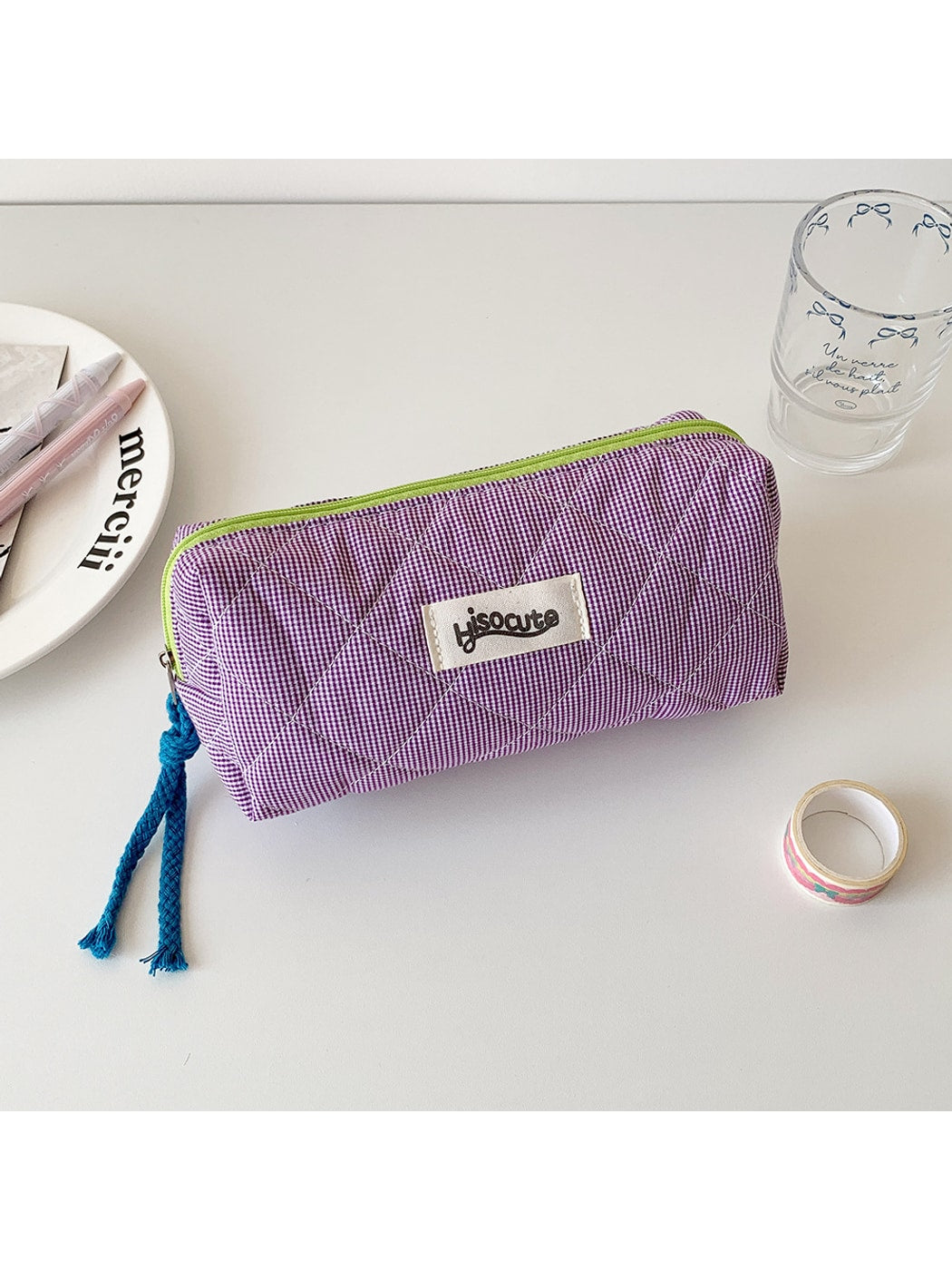 Cosbai - Checkered Zipper Makeup Organizer Bag