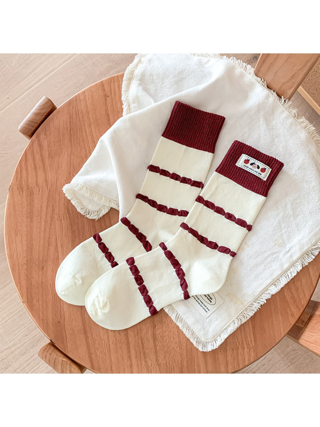 Rufia - Bubble Striped Mid-Calf Socks with Cartoon Label