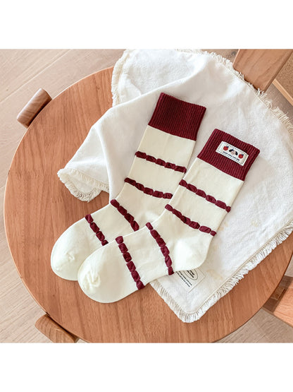 Rufia - Bubble Striped Mid-Calf Socks with Cartoon Label