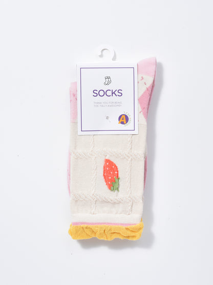 Rufia -  Strawberry Floral Pattern Women's Socks