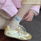 Rufia - Cartoon Dog Tag Mesh Color Block Double Cuff Socks