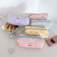 Cosbai - Plaid Bow Print Zipper Makeup Pouch Bag