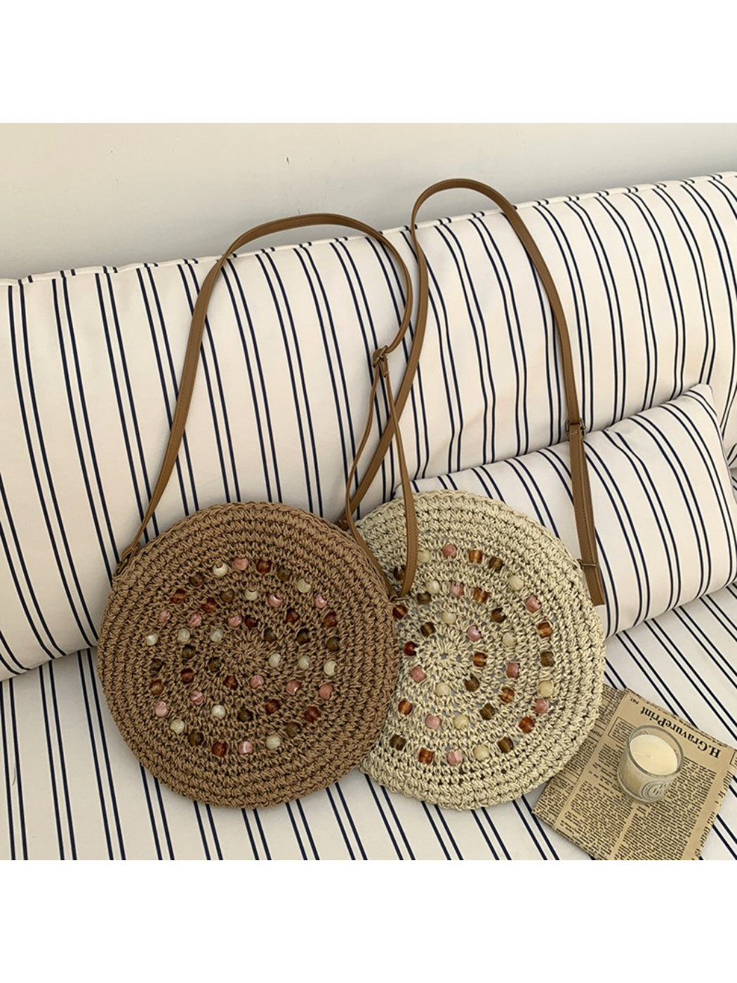Cosbai - Round Woven Straw Crossbody Bag