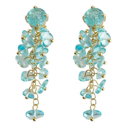 Earwish - Elegant Ocean Blue Long Beaded Fringe Earrings