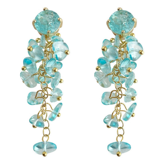 Earwish - Elegant Ocean Blue Long Beaded Fringe Earrings