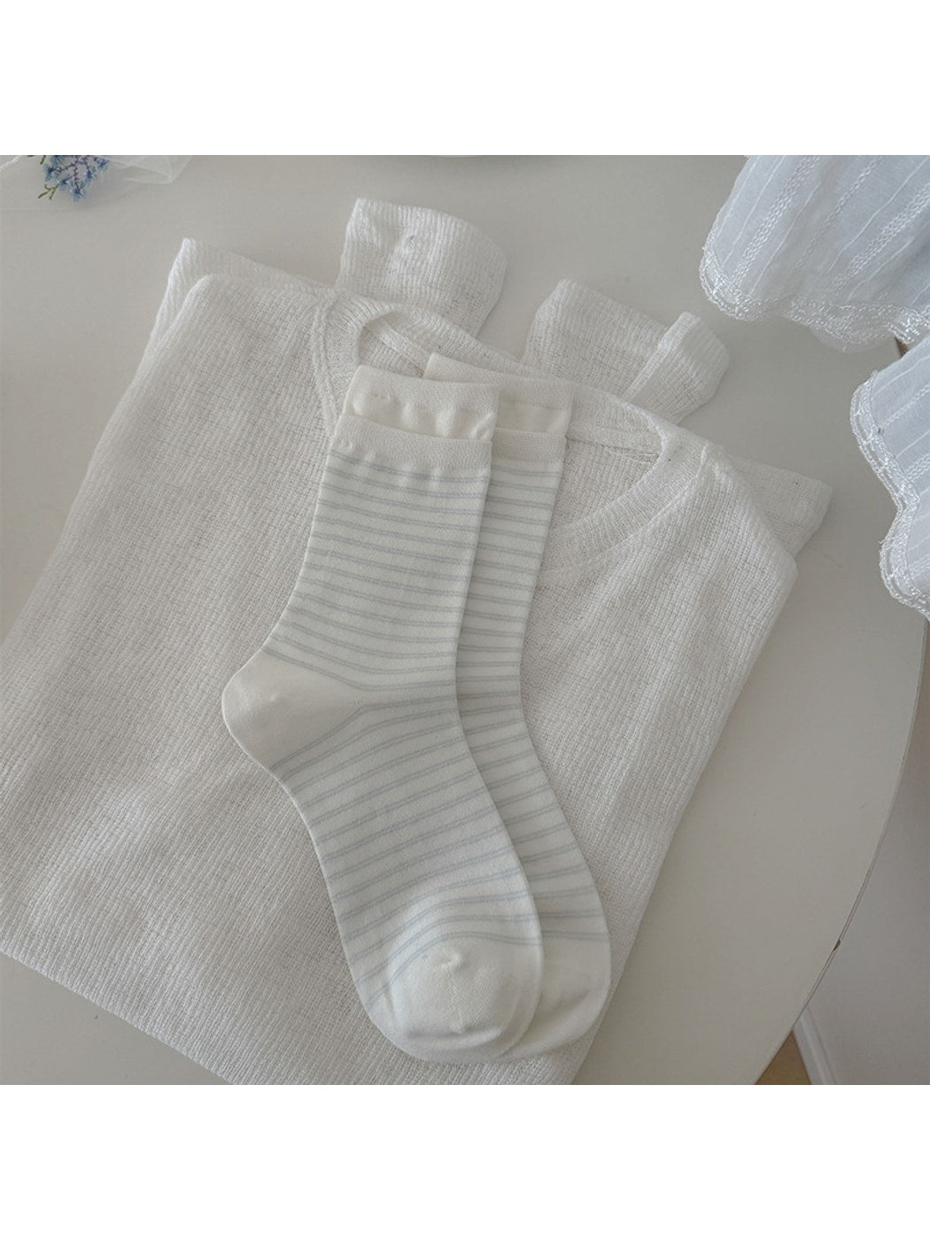 Rufia - Bow and Stripes Pattern Casual Crew Socks