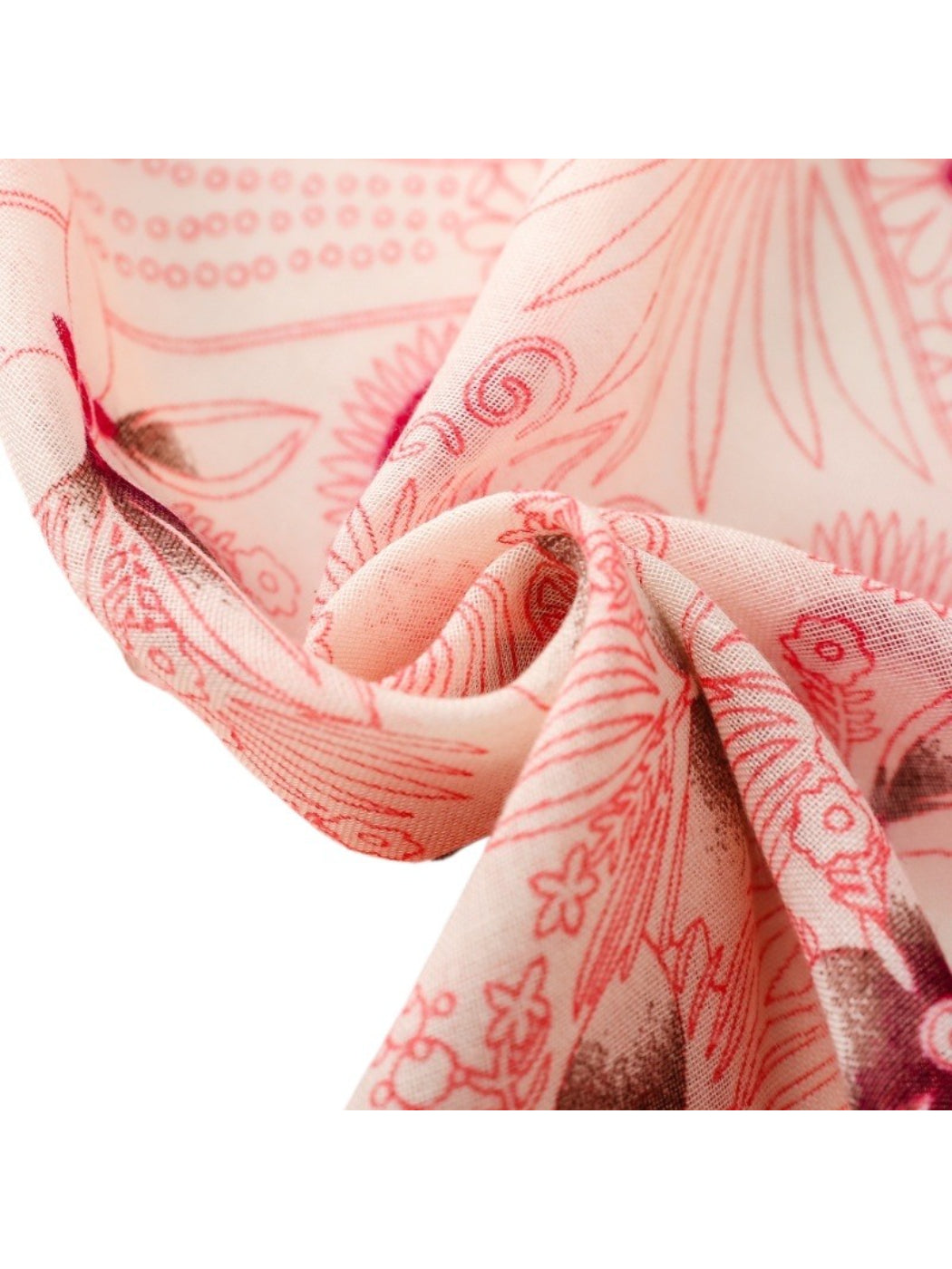Scarvii scarf spread out flat displaying full floral border pattern and warm color palette