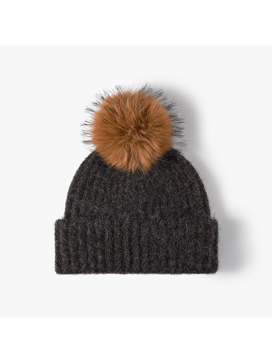 Haila - Solid Color Ribbed Cuffed Knit Beanie Hat