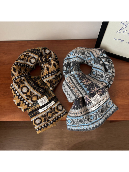 Scarvii - Geometric Fuzzy Knit Long Scarf