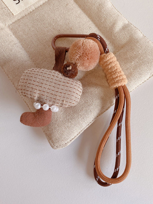 Koco Cottagecore Mushroom Bag Charm showing plaid pattern and stripe detail