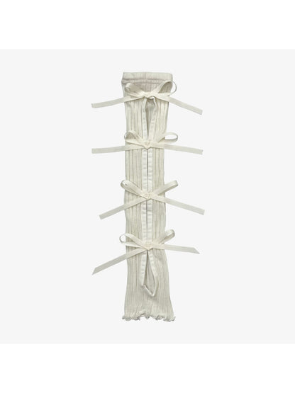 Cozyra - Ribbon Tie Striped Knit Leg Warmers