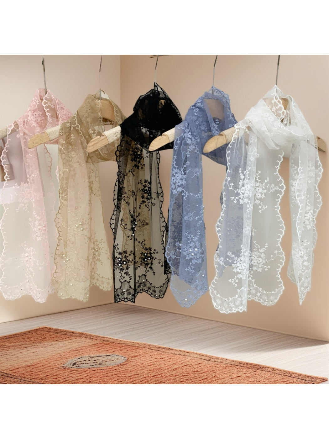 Scarvii - Floral Embroidery Long Lace Scarf
