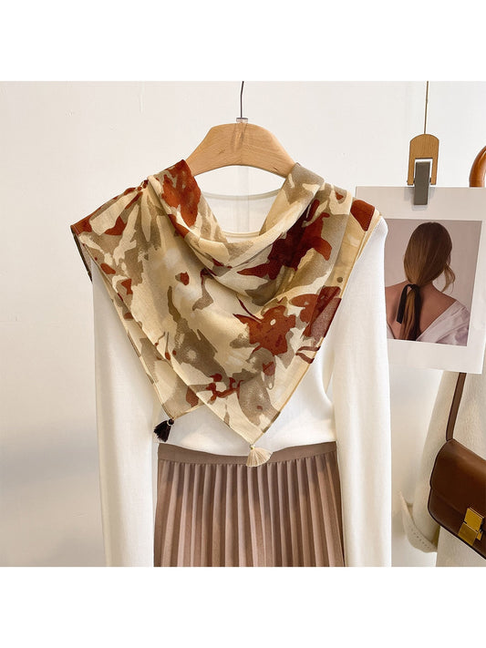 Scarvii - Painterly Floral Tassel Square Scarf