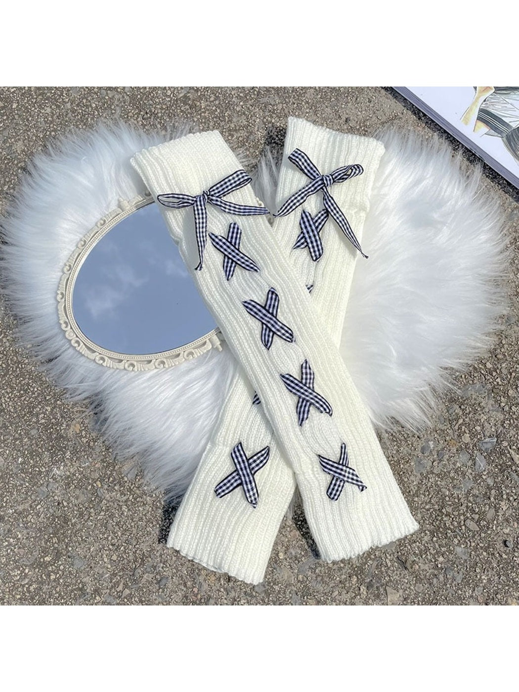 Cozyra - Tie Strap Jacquard Leg Warmers