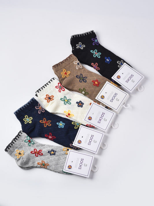 Rufia - Floral Grid Short Ankle Socks