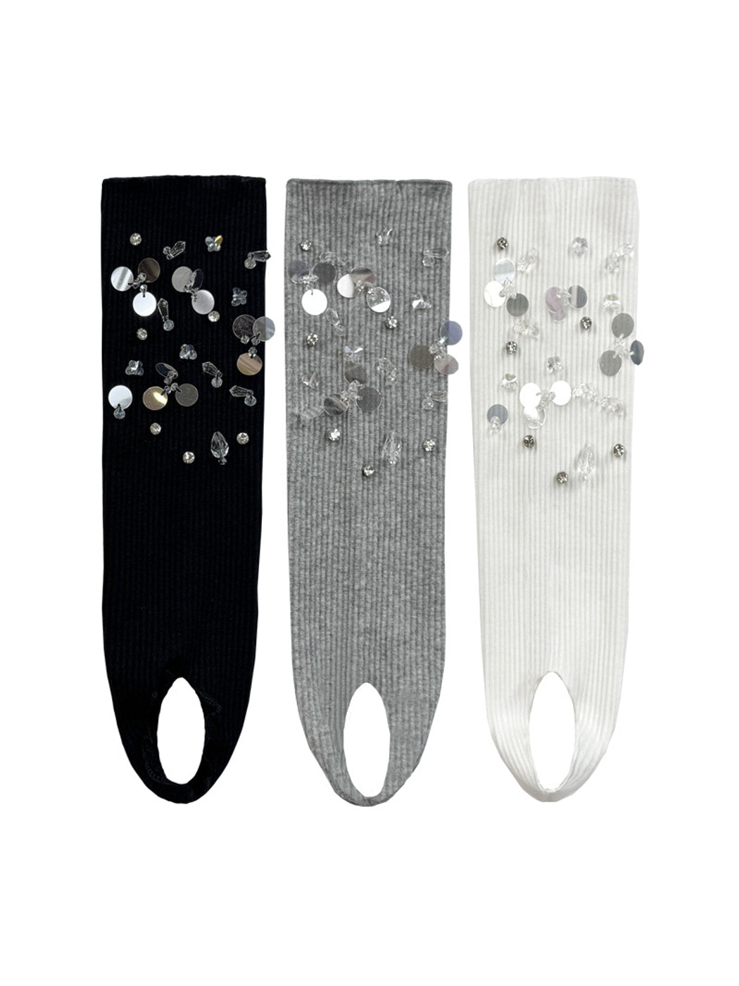 Cozyra - Sequin and Bead Ribbed Stirrup Leg Warmers