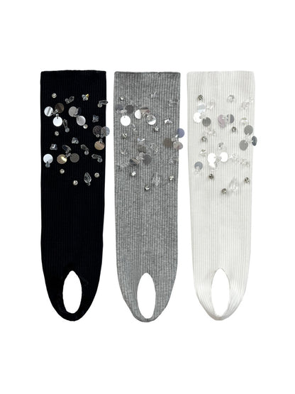 Cozyra - Sequin and Bead Ribbed Stirrup Leg Warmers