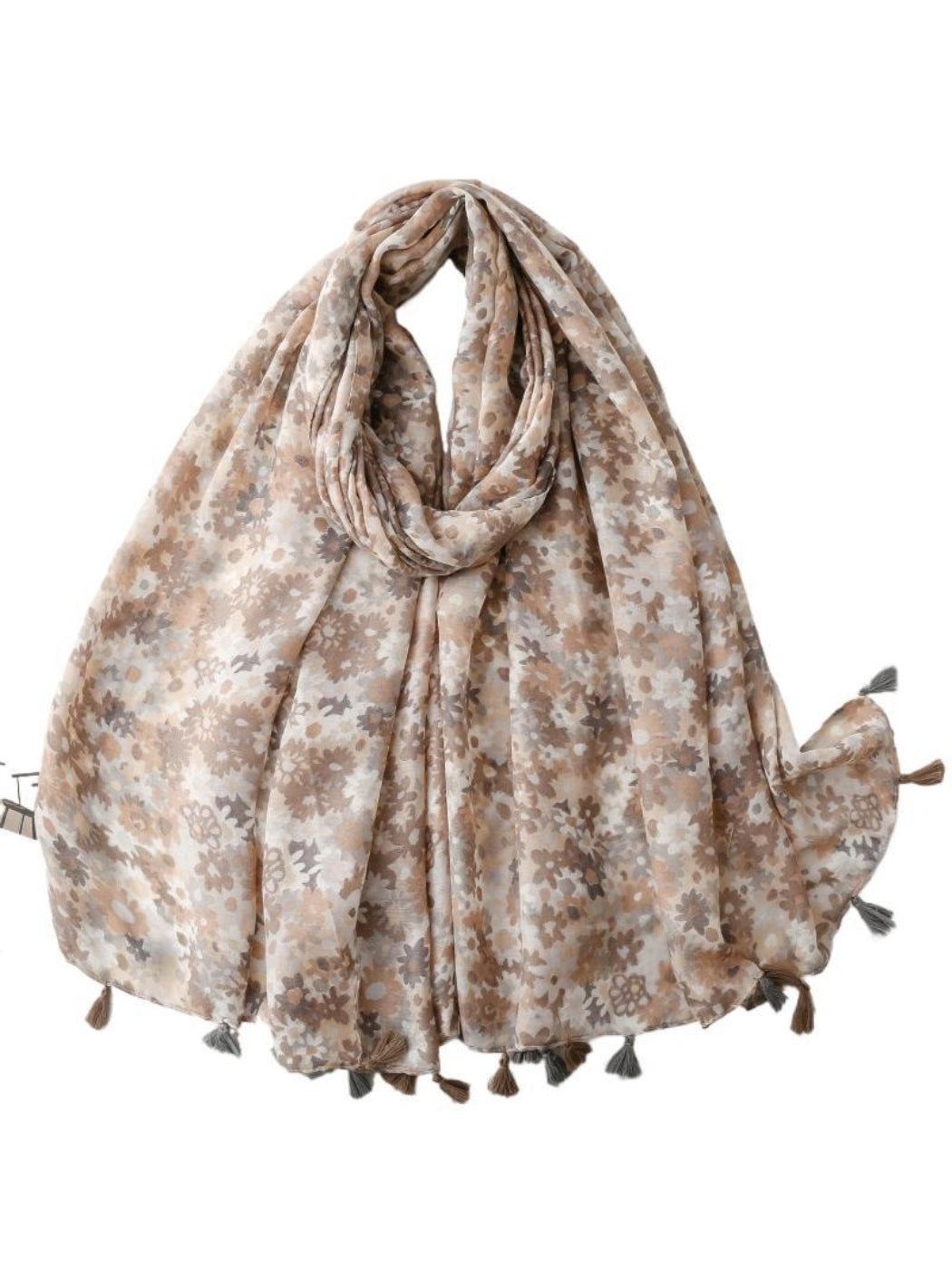 Folded bright ditsy floral wrap scarf showing vibrant flower print