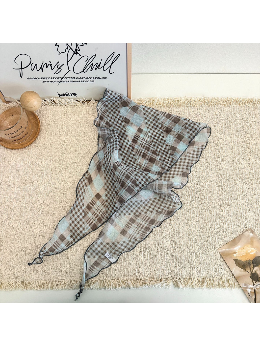 Scarvii - Plaid Ruffle Edge Triangle Scarf