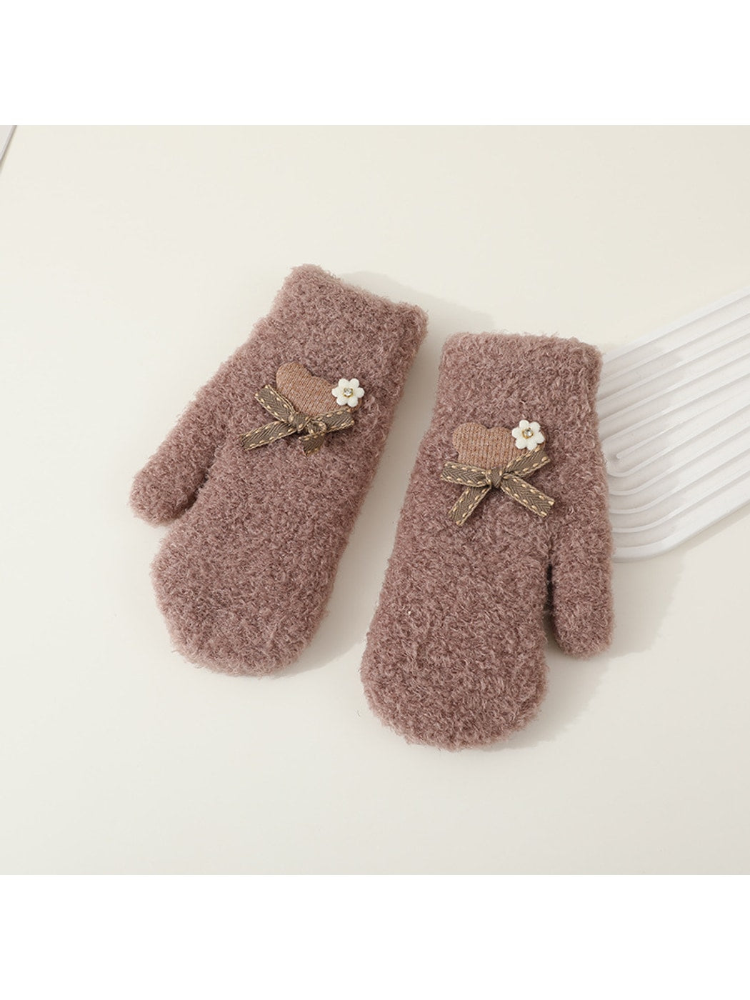 Gloving - Bow Accent Fuzzy Knit Winter Mittens