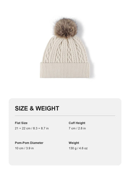 Haila - Cable-Knit Fleece-Lined Pom-Pom Beanie