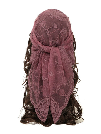 Scarvii - Rose Embroidered Square Scarf & Shawl