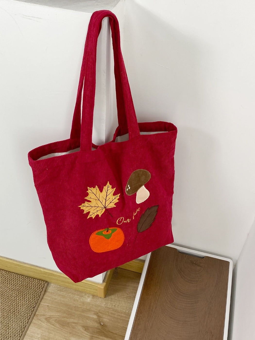 Cosbai – Embroidered Corduroy Tote Bag