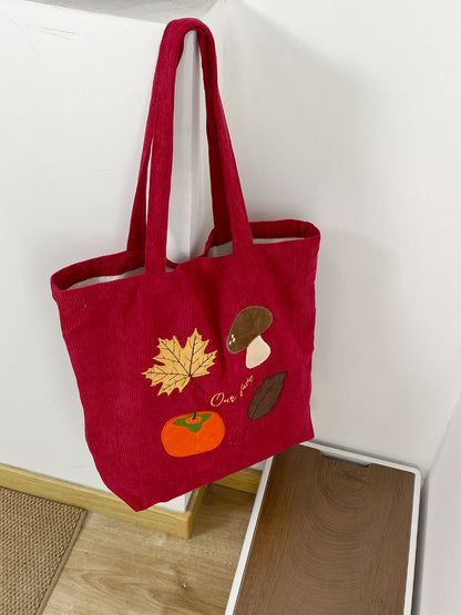 Cosbai – Embroidered Corduroy Tote Bag