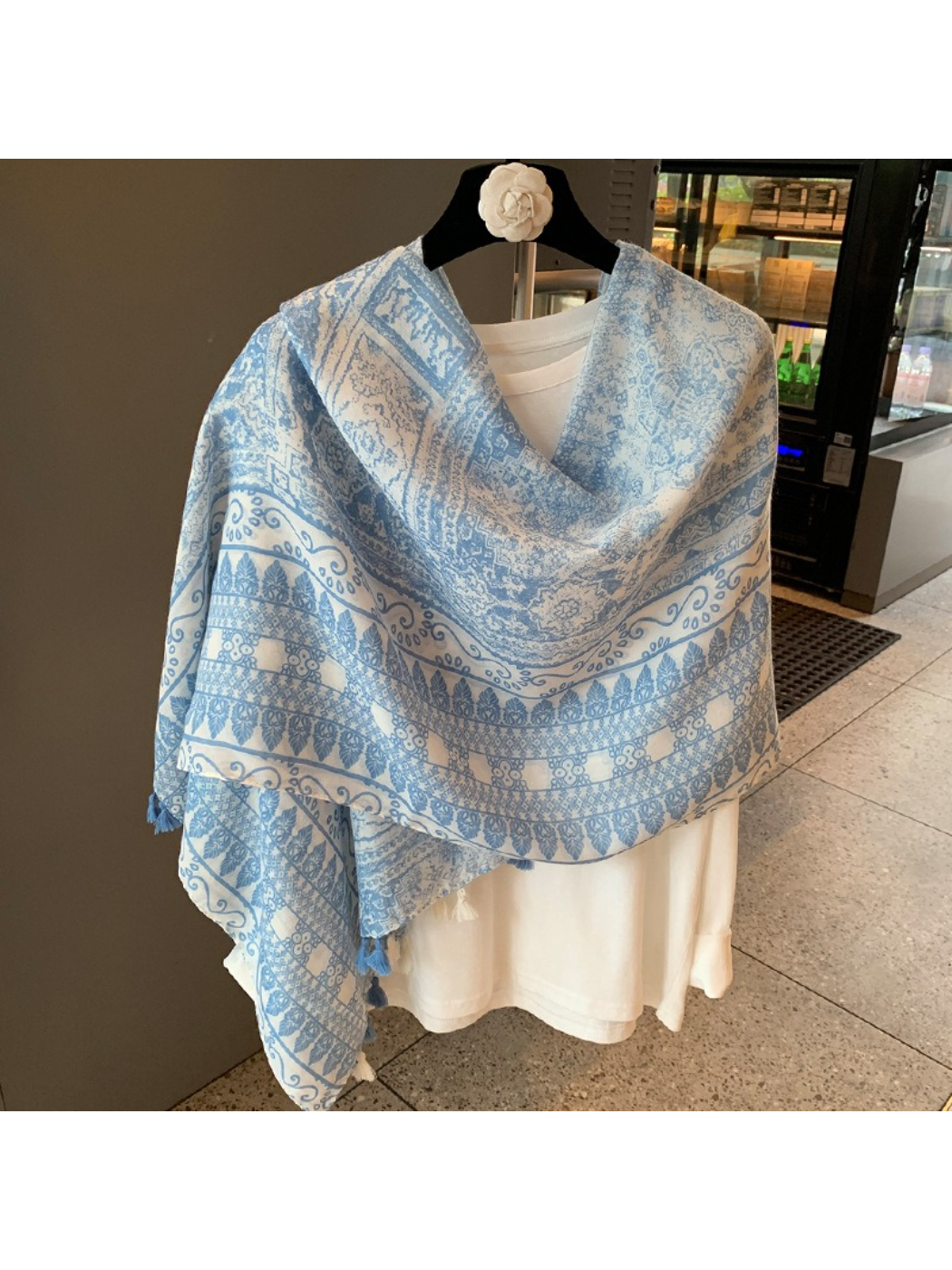 Scarvii - Floral Geometric Print Tassel Scarf