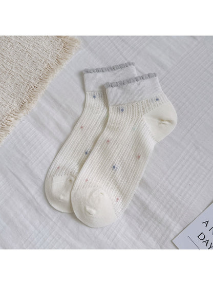 Rufia - Ribbed Dot Trim Women's Ankle Socks