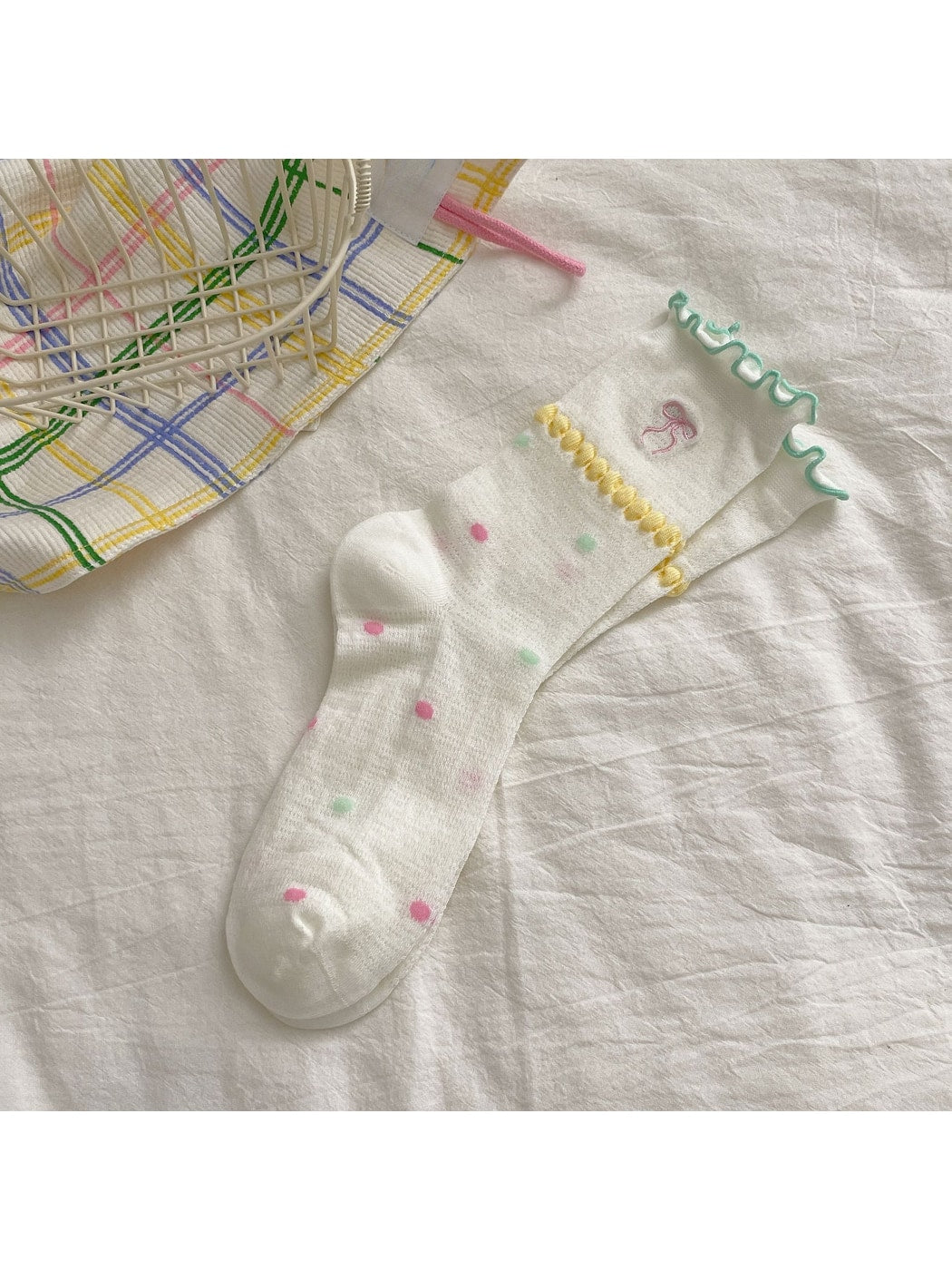 Rufia - Candy Colorblock Ruffle Trim Crew Socks