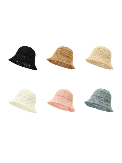 Haila soft woven texture summer bucket hat in light beige color