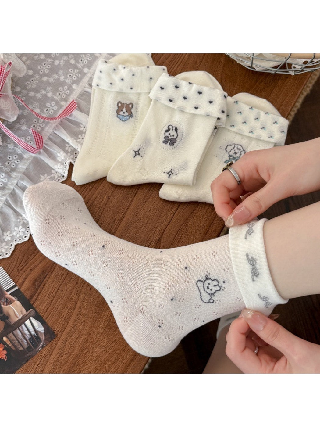 Rufia - Cartoon Animal Openwork Crew Socks