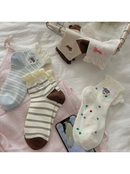 Rufia - Cute Dog Decorative Ruffle Cuff Socks