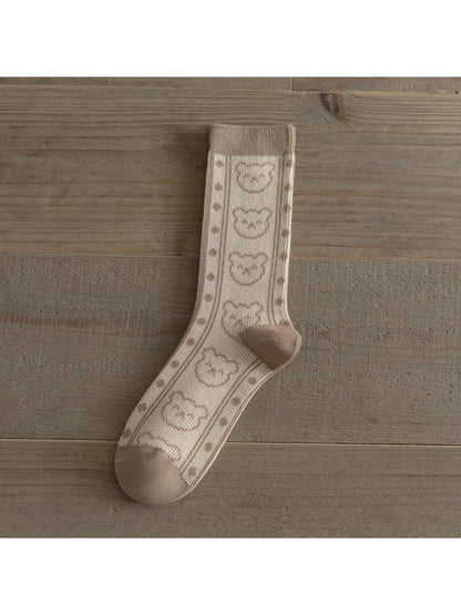 Rufia - Winter Mid-Calf Socks with Geometric & Floral Pattern