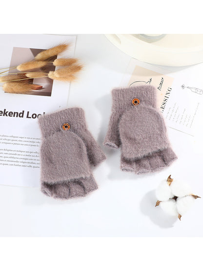 Gloving - Fuzzy Texture Fold-Over Fingerless Gloves