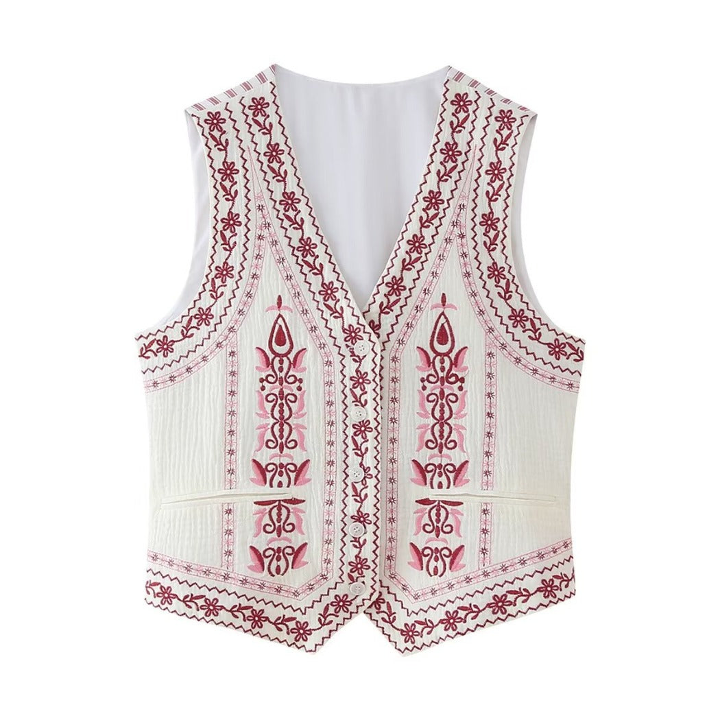 Crosa - Embroidered V-Neck Top – Classic & Versatile