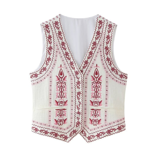 Crosa - Embroidered V-Neck Top Sweater