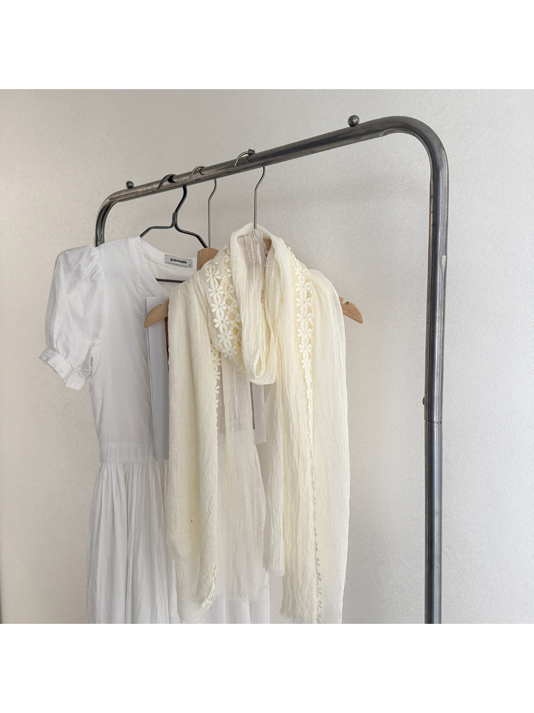 Scarvii - Lace Trim Crinkle Long Scarf
