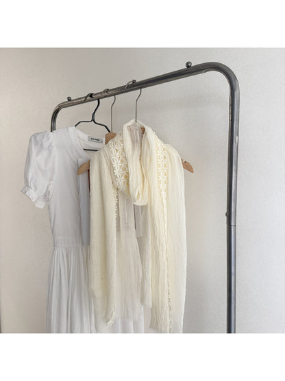 Scarvii - Lace Trim Crinkle Long Scarf