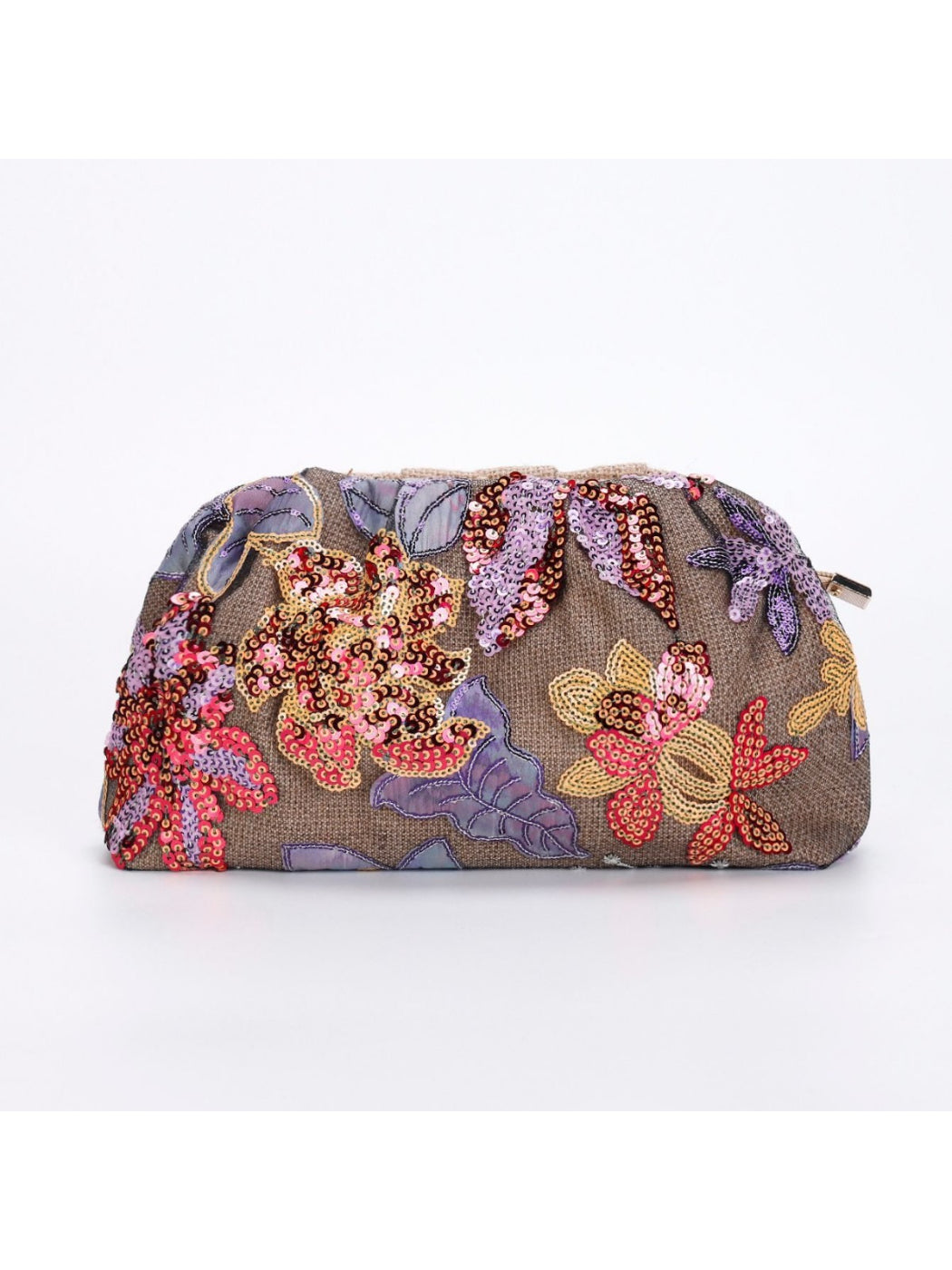 Cosbai floral sequin evening clutch bag with multicolor flower design on black background