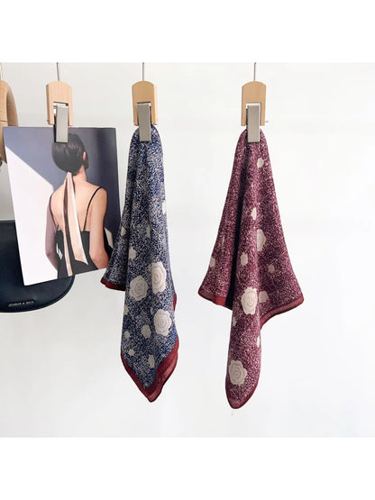 Scarvii Burgundy Rose Print Square Scarf