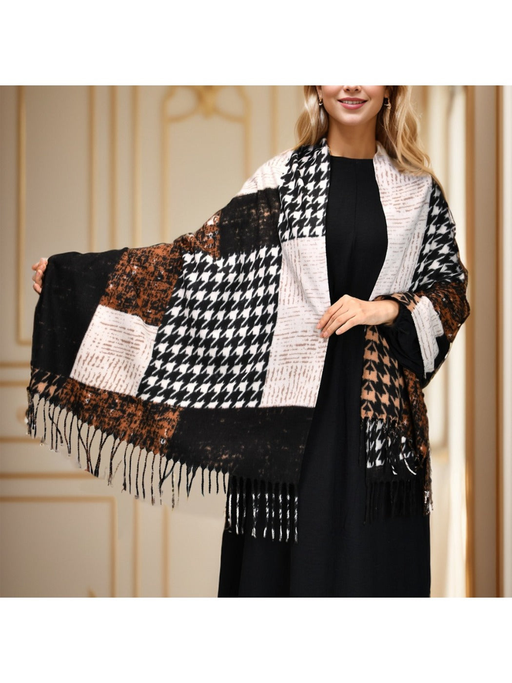 Scarvii - Geometric Pattern Tassel Winter Scarf
